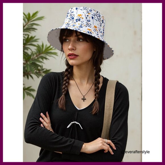 Polyester Bucket Hat with Floral Print, Unisex Fishing Sun Hat main image 4